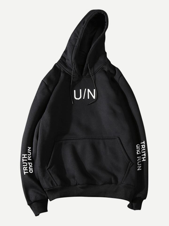 Romwe Men Letter Print Side Pocket Hoodie Sweatshirt