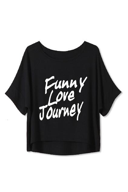 Romwe Letters Print Batwing Sleeves Midtiff T-shirt