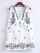 Romwe Ruffle Trim Lace Up Detail Embroidery Dress