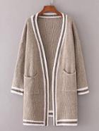 Romwe Contrast Binding Drop Shoulder Open Front Sweater Coat