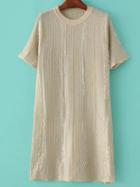 Romwe Apricot Fringe Detail Textured Knit Shift Dress