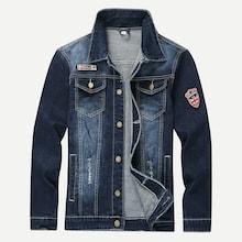 Romwe Men Patched & Ripped Detail Wash Denim Jacket