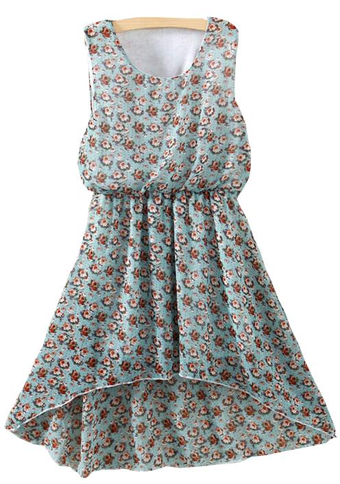 Romwe Flower Print High Low Chiffon Dress
