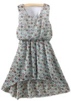 Romwe Flower Print High Low Chiffon Dress