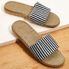 Romwe Guys Open Toe Striped Linen Slippers