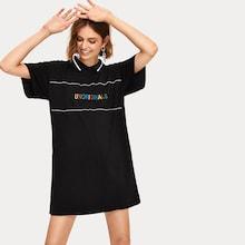 Romwe Letter Embroidery Shift T-shirt Dress