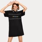 Romwe Letter Embroidery Shift T-shirt Dress