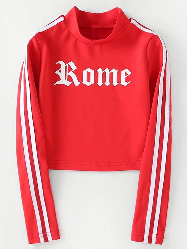 Romwe Striped Tape Crop Top