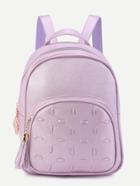 Romwe Light Purple Pu Front Pocket Tassel Trim Backpack