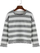 Romwe Dropped Shoulder Seam Striped Fringe T-shirt