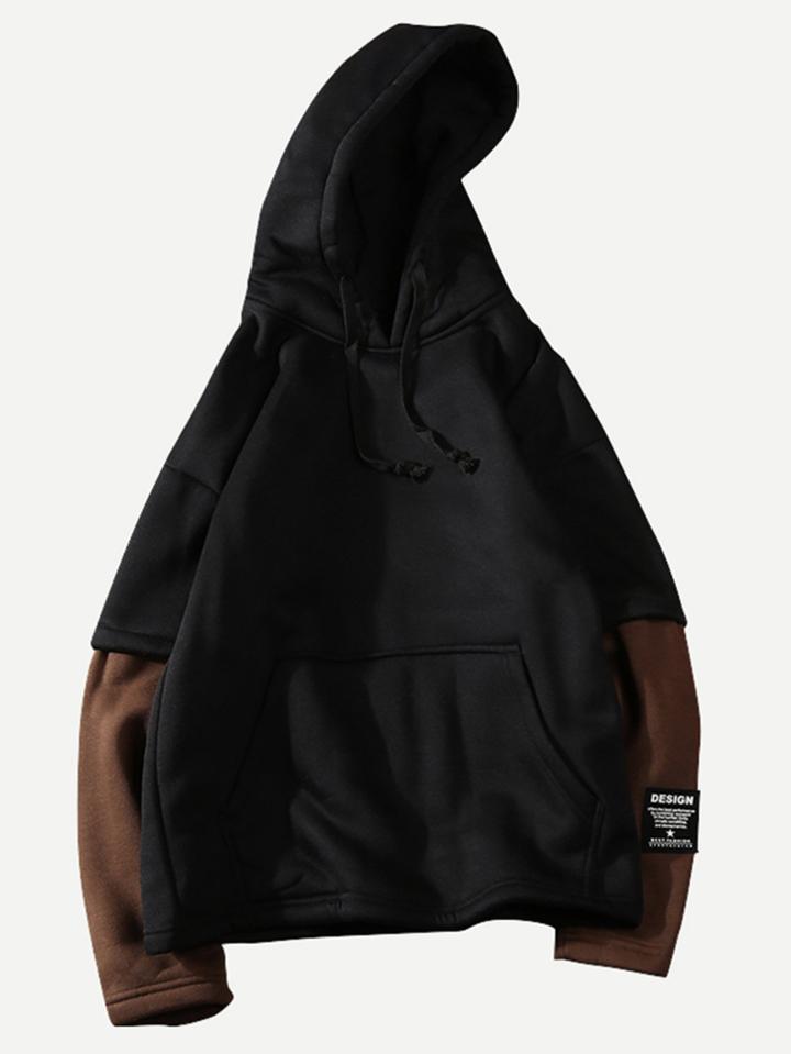 Romwe Men Color Block 2 In 1 Hoodie Sweatshirt