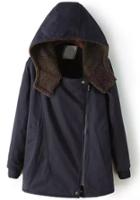 Romwe Hooded Zip Blue Coat