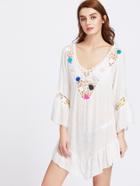 Romwe Hollow Out Crochet Panel Frill Hem Cover Up Dress