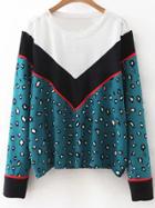 Romwe Multicolor Round Neck Chevron Print Leopard Knitwear