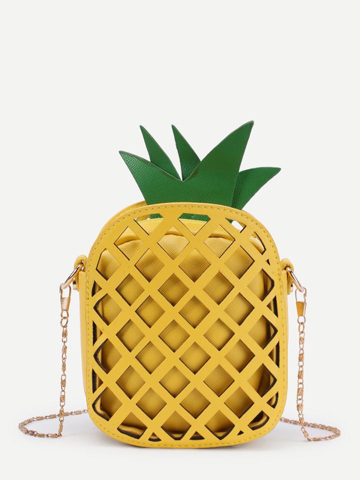 Romwe Pineapple Shaped Pu Chain Crossbody Bag