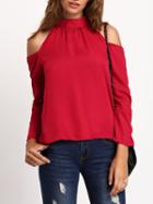 Romwe Red Cold Shoulder Loose Chiffon Blouse