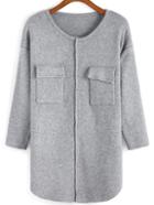 Romwe Round Neck Pockets Cardigan