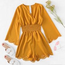 Romwe Laser Cut Out Surplice Neckline Romper