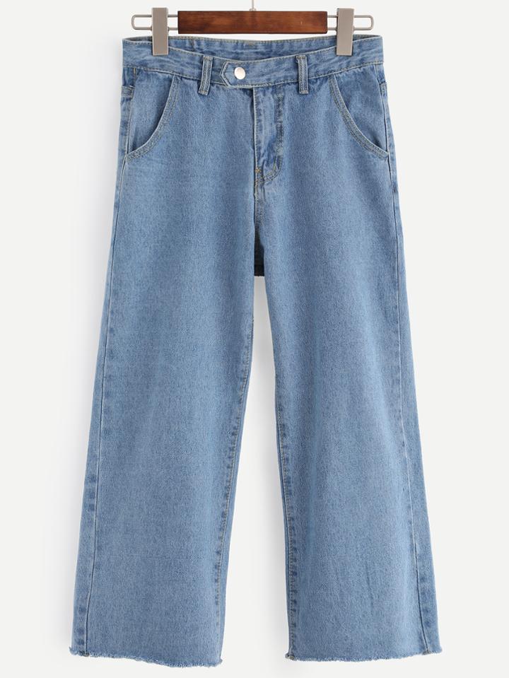 Romwe Blue Wide Leg Denim Pants