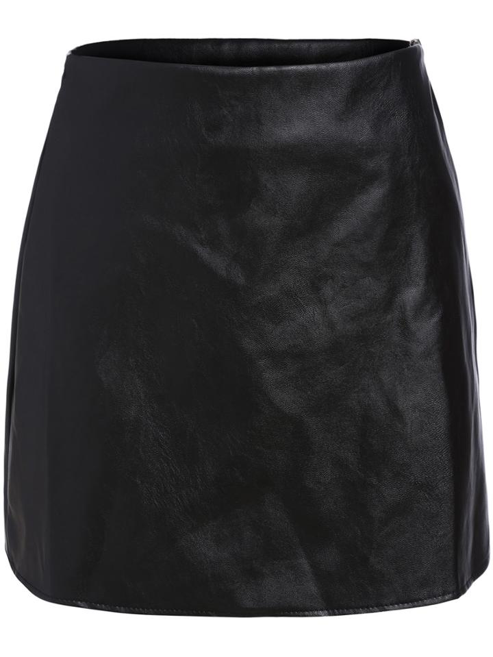 Romwe Slim Zipper Pu Skirt