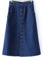 Romwe Single Breasted A-line Denim Skirt