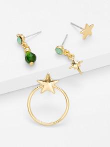 Romwe Sun God & Star Design Earring Set With Rhinestone