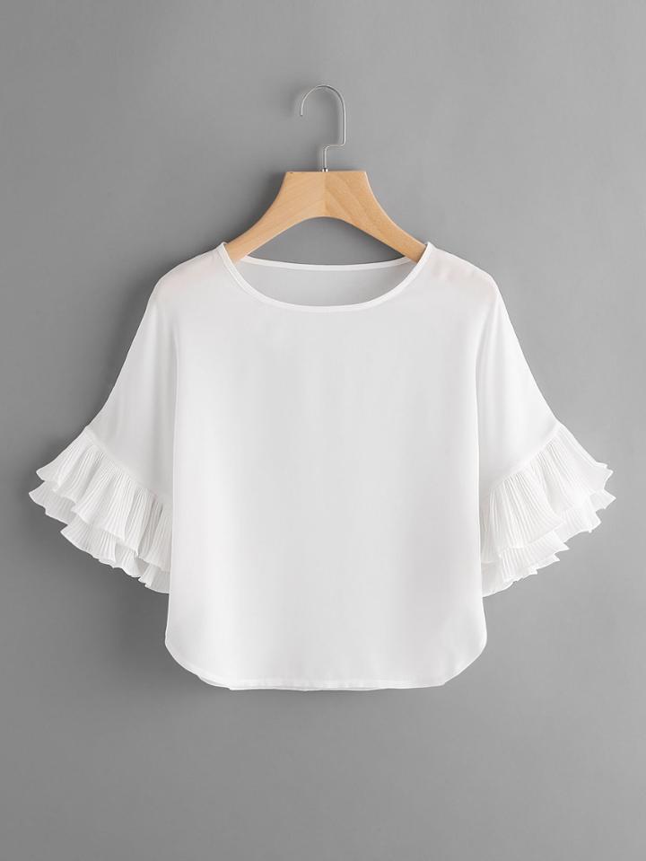 Romwe Layered Pleated Frill Sleeve Top