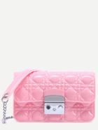 Romwe Pink Quilted Plastic Flap Bag With Chain Strap