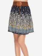 Romwe Contrast Waist Calico Print Skirt