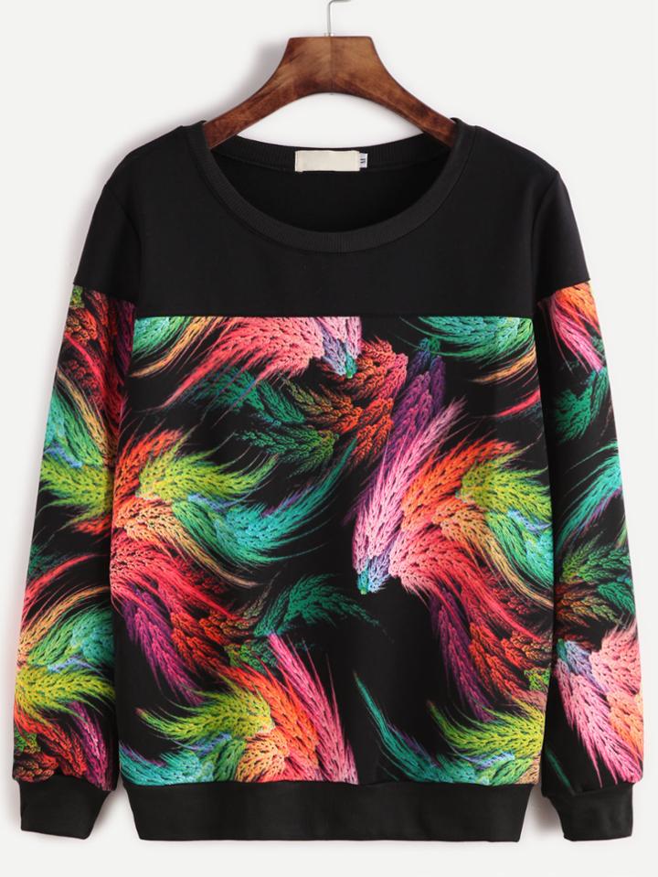 Romwe Black Print Long Sleeve Sweatshirt