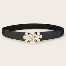 Romwe Rhinestone Decor Flower Shaped Buckle Skinny Belt