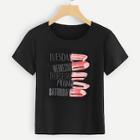 Romwe Plus Letter And Lipstick Print Tee