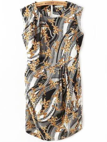 Romwe Sleeveless Florals Flounce Black Dress