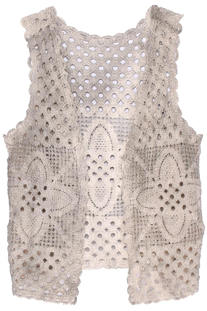 Romwe Romwe Floral Hollow-out Grey Cardigan