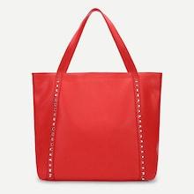 Romwe Plain Studded Detail Tote Bag
