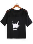Romwe Hand Print Ripped Black T-shirt