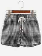 Romwe Black White Checkerboard Drawstring Shorts