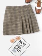 Romwe Pleated Checked Zip Up Skirt