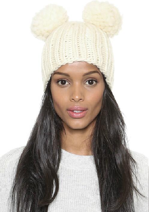 Romwe Twin Pompon Embellished Beanie--white