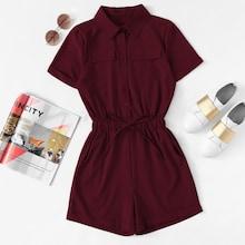 Romwe Single Breasted Collar Pocket Knot Jumpsuit