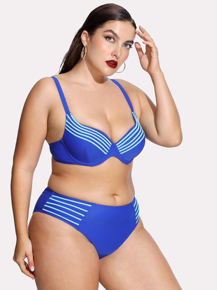 Romwe Striped Detail Underwire Bikini Set