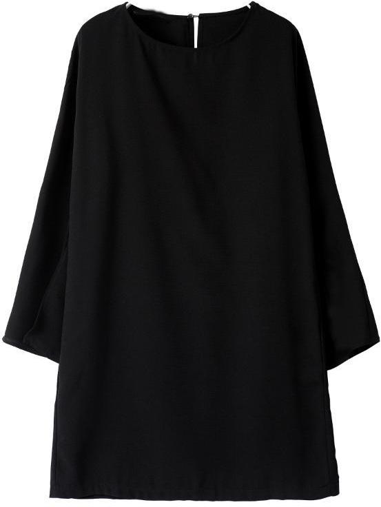 Romwe Long Sleeve Casual Loose Black Dress