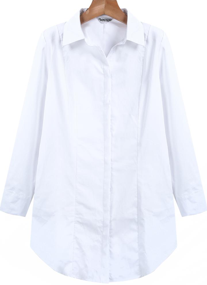 Romwe Lapel Loose Dipped Hem White Blouse