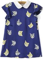 Romwe Doll Collar Cat Print Blue Top