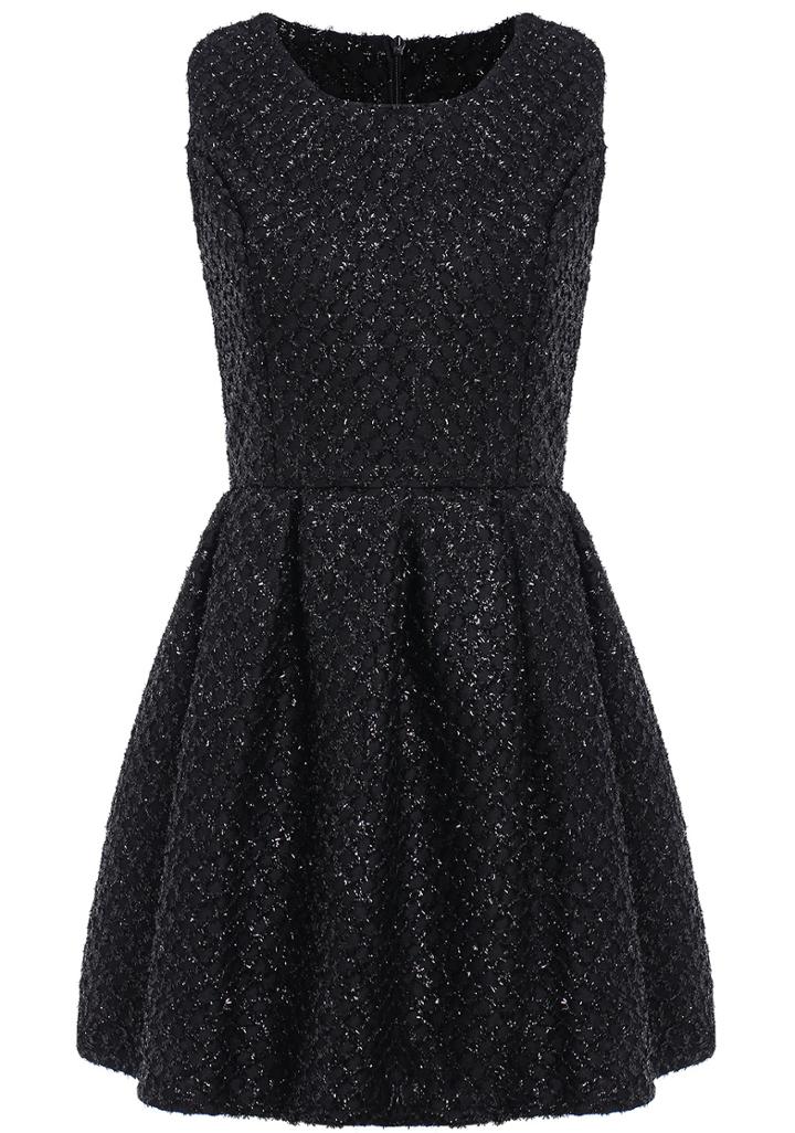 Romwe Sleeveless Grid Pleated Black Dress