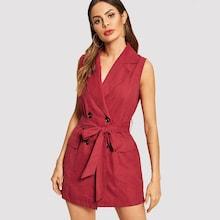 Romwe Notch Collar Double Breasted Self Belted Vest