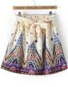 Romwe With Bow Elastic Waist Florals Multicolor Skirt