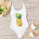 Romwe Pineapple Print Criss Cross Lace-up Back Monokini