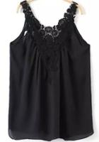 Romwe Floral Crochet Hollow Chiffon Black Vest