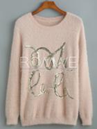 Romwe Aprioct Long Sleeve Sequined Sweater